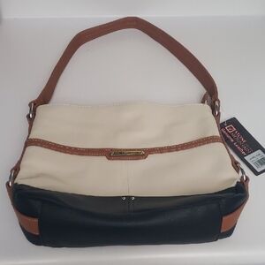 Brand new leather "Stone Mountain" stylish cream and black Shoulder Bag/Purse